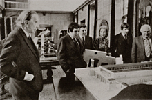 J. Paul Getty viewing Getty Villa model