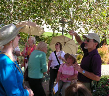 Docent and visitors in the Central Garden at the Getty Center