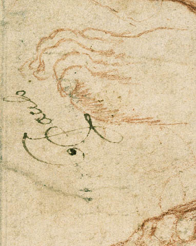 Study of a Man with Various Sketches (recto); Study of a Man's Draped Leg (verso):Inscription