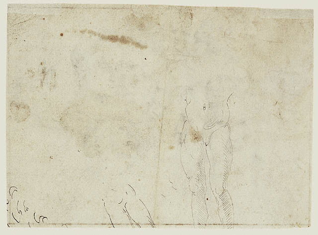 Studies of Heads (recto); Studies of a Male Figure (verso):Verso: Studies of Male Figure