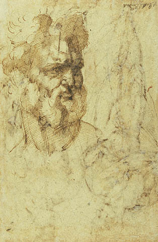 Study of Two Men (recto); Study of the Head of a Bearded Man (verso):Verso: Study of a Bearded Man