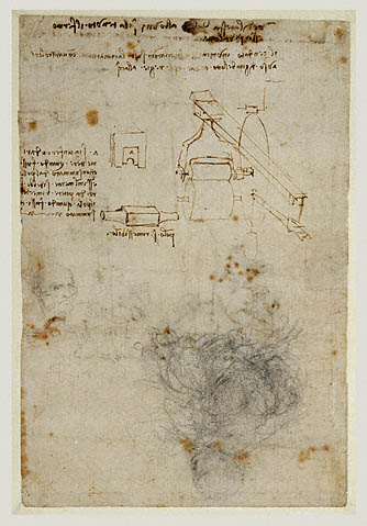 Studies for the Christ Child with a Lamb (recto); Head of an Old Man, and Studies of Machinery (verso):Verso: Various Studies