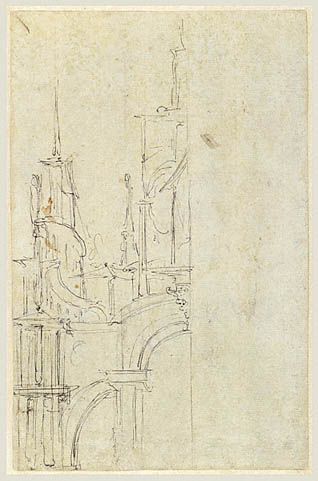 Study of Three Skulls (recto); Architectural Study (verso):Verso: Architectural study