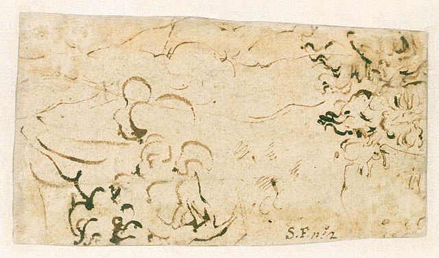 Study of a Man's Right Hand (recto); Studies of Four Heads and of a Nude Figure Seen from the Rear (verso):Verso: Studies of Four Hands