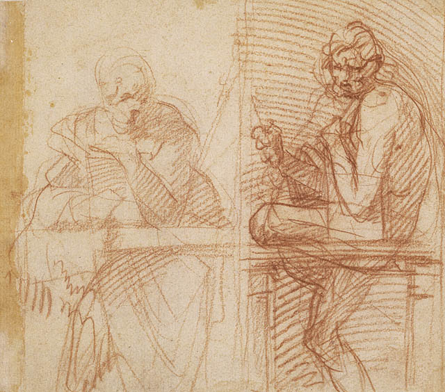 Studies of Figures behind a Balustrade:Verso: Two Male Figures