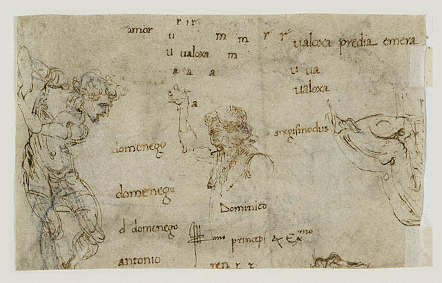 Two Standing Male Figures (recto); A Man Reclining Figure and other Studies (verso):Verso: Two Male Figures