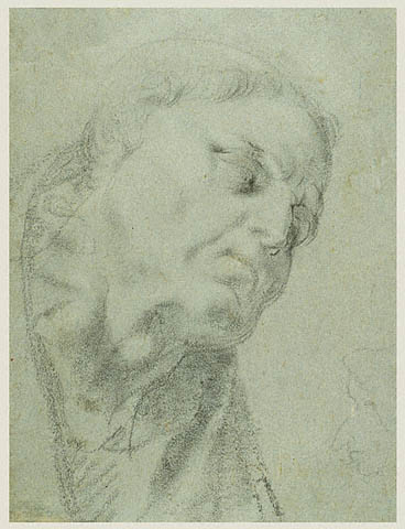 Cupid Overpowering Pan (recto); Head of a Monk; Caricature of a Man in Profile (verso):Verso: Monk and Caricature