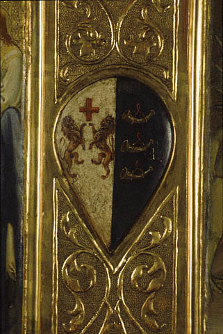 Polyptych with Coronation of the Virgin and Saints:Della Stufa coat of arms