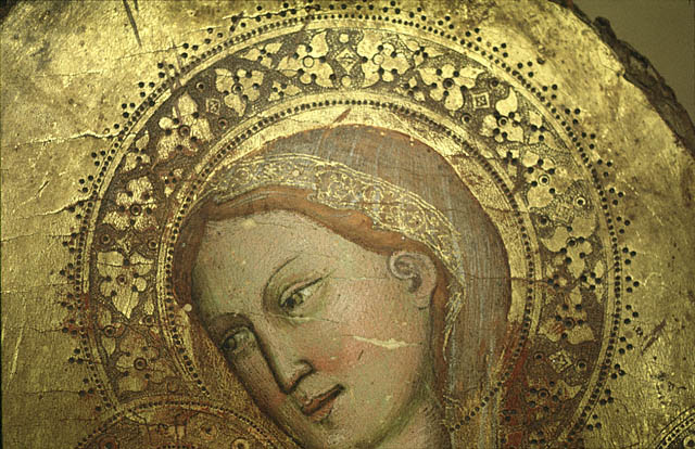 Polyptych with Coronation of the Virgin and Saints:Inscribed halos