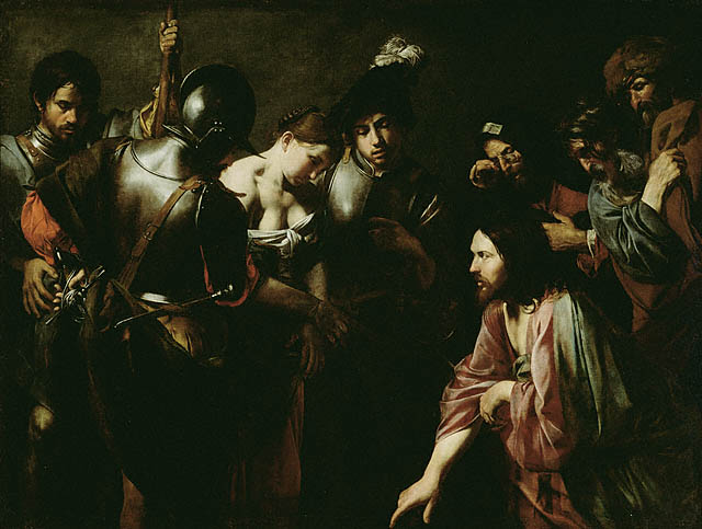 Christ and the Adulteress, Valentin de Boulogne  French, 1620s  Oil on canvas 