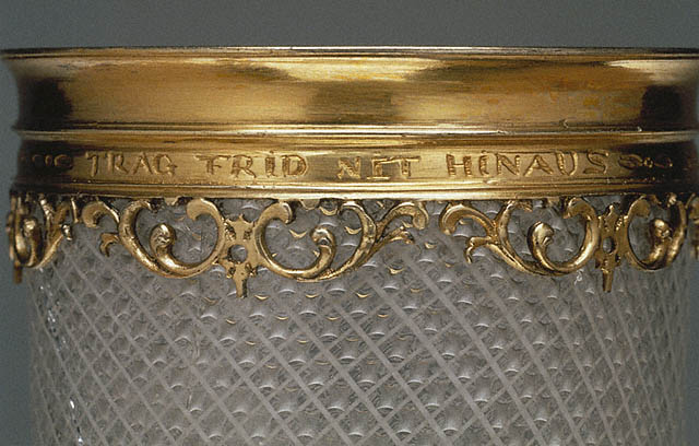 Covered Filigrana Beaker (Stangenglas):Engraved inscription