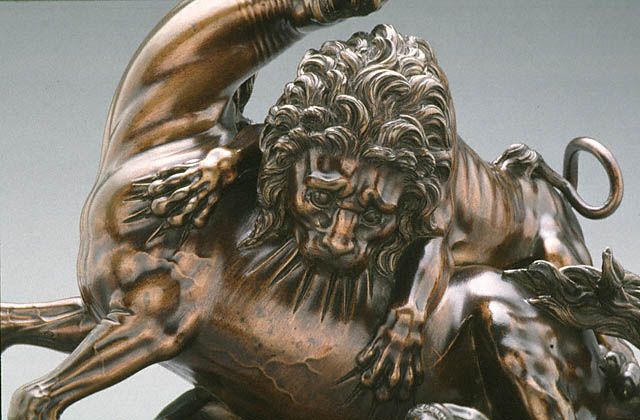 Lion Attacking a Horse:Lion biting horse