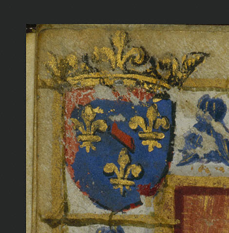 The Virgin and Child Enthroned:Overpainted shield