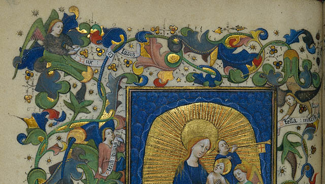 The Virgin and Child with Angels:Angels with scrolls, top