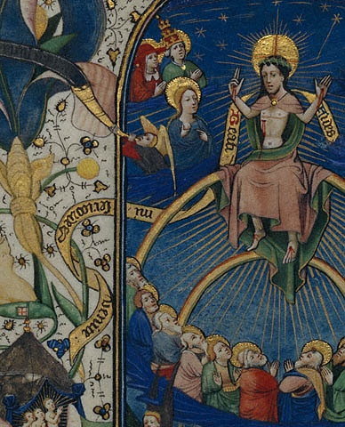 The Last Judgment:Christ's banderole, left