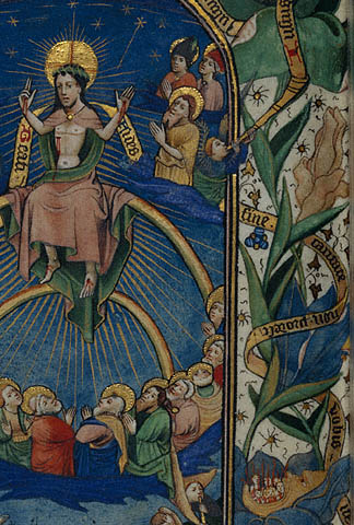 The Last Judgment:Christ's banderole, right