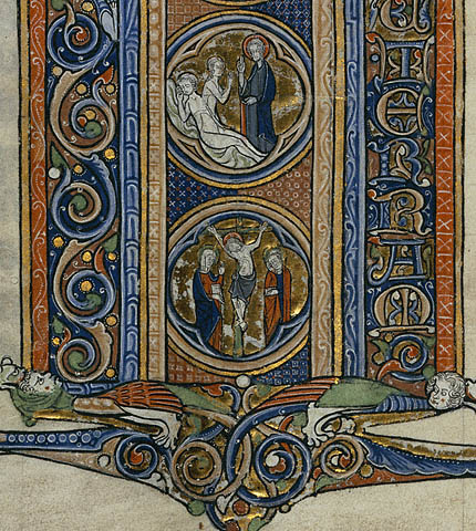 Initial I: Scenes of the Creation of the World and the Crucifixion:Medallions within initial I