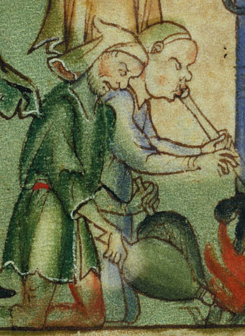 Emperor Domitian Speaking to Saint John the Evangelist and Saint John the Evangelist in a Vat of Boiling Oil:Bellows
