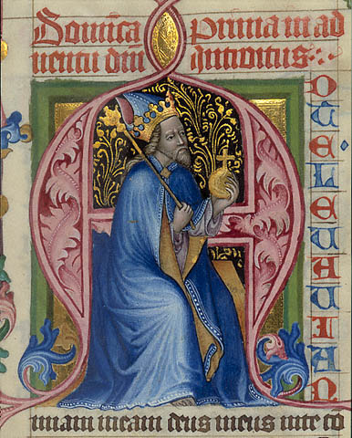 Initial A: David Enthroned:Tooling in gold ground