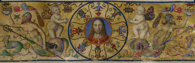 Initial R: The Resurrection:Bust of Christ and putti