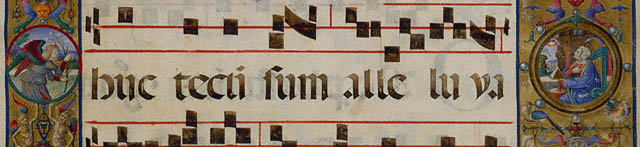 Initial R: The Resurrection:Virgin Mary in medallion