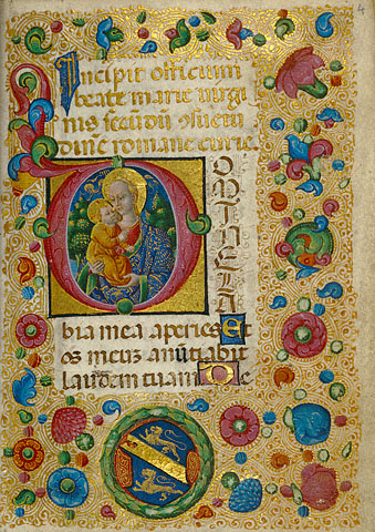 Guglielmo Giraldi, Virgin and Child in Initial D, Gualenghi-D'Este Hours, fol. 4