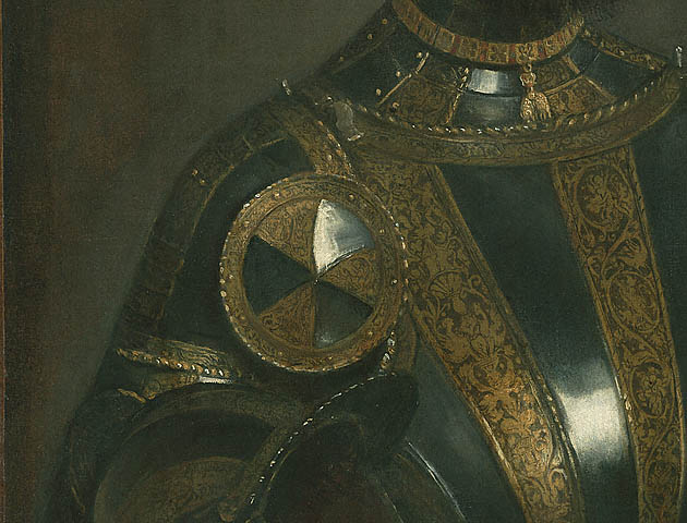 Portrait of Alfonso d'Avalos, Marquis of Vasto, in Armor with a Page:Right shoulder, post-conservation