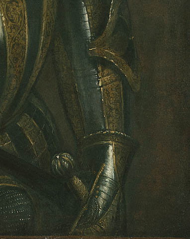 Portrait of Alfonso d'Avalos, Marquis of Vasto, in Armor with a Page:Duke's left hand, post-conservation