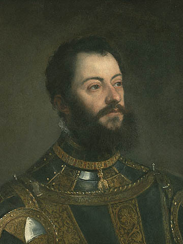 Portrait of Alfonso d'Avalos, Marquis of Vasto, in Armor with a Page:Head, post-conservation