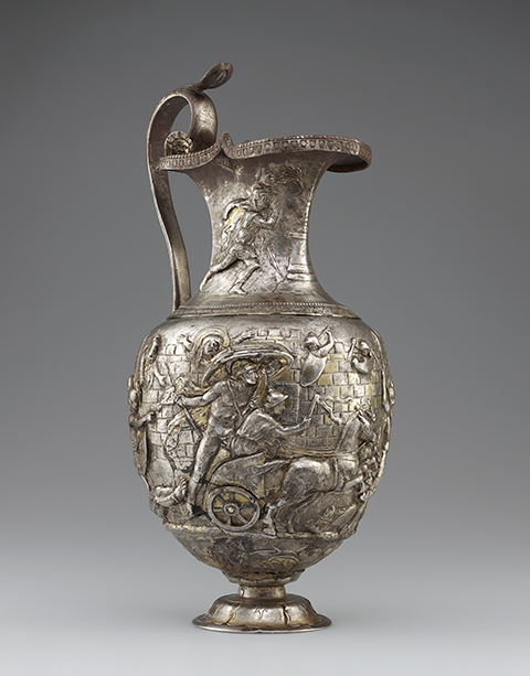 Pitcher with Scenes from the Trojan War, Roman, A.D. 1-100; silver and gold