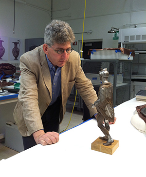 Curator Kenneth Lapatin with Mercury from the Berthouville Treasure