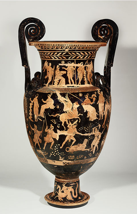 Funerary Vessel, South Italian, from Apulia, 340-310 B.C., terracotta red-figured volute krater attributed to the Phrixos Group. Image © Staatliche Museen zu Berlin, Antikensammlung. Photo: Johannes Laurentius