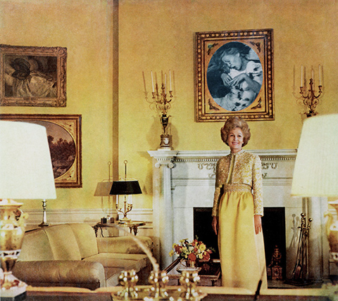 First Lady (Pat Nixon) from the series House Beautiful: Bringing the War Home, c. 1967–72, Martha Rosler. Inkjet print, 19 3/4 × 22 1/16 in. The Museum of Modern Art, New York, Committee on Photography and The Modern Women’s Fund. © Martha Rosler, courtesy of the artist and Mitchell-Innes & Nash, NY