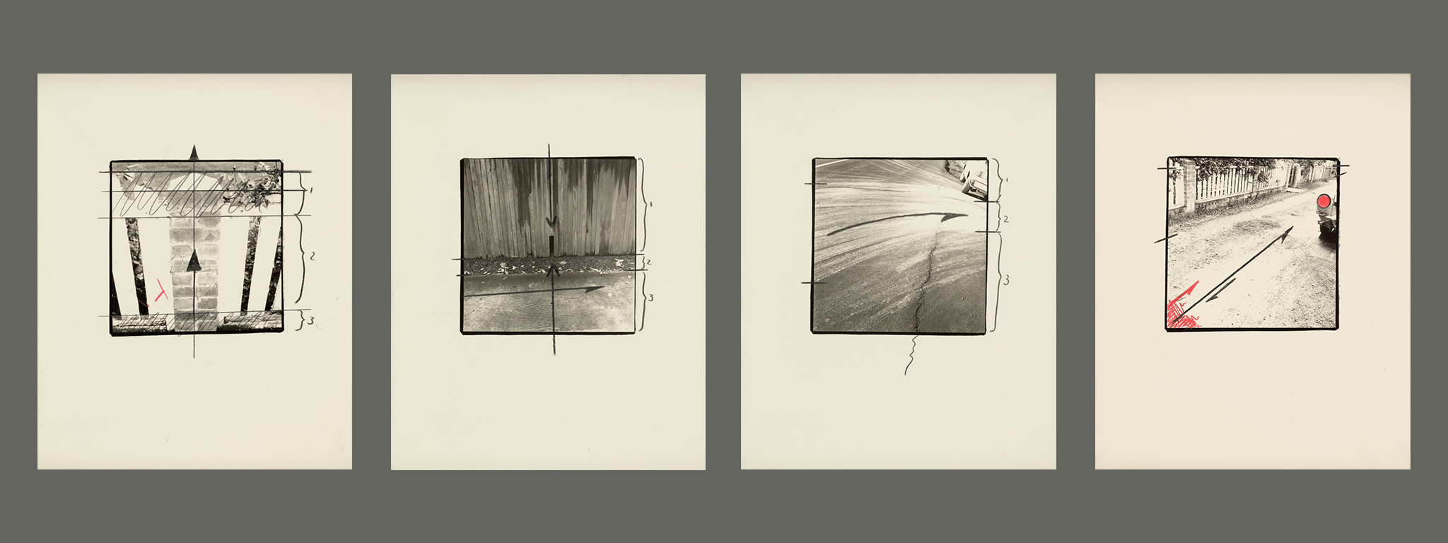 Untitled (Outside the Frame #6), Untitled (Outside the Frame #7), Untitled (Outside the Frame #8), Untitled (Outside the Frame #9), 1981-1982, Uta Barth, gelatin silver prints. The J. Paul Getty Museum. © Uta Barth