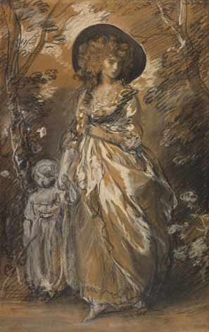 A Lady Walking in a Garden with a Child