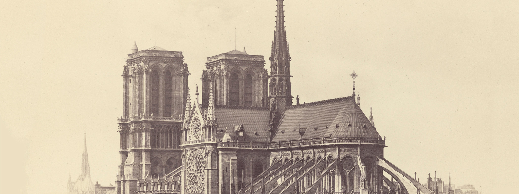 Apse of Notre-Dame of Paris, Viewed from the Bank of La Tournelle (detail), 1860-70, Charles Soulier, albumen silver print. The J. Paul Getty Museum
