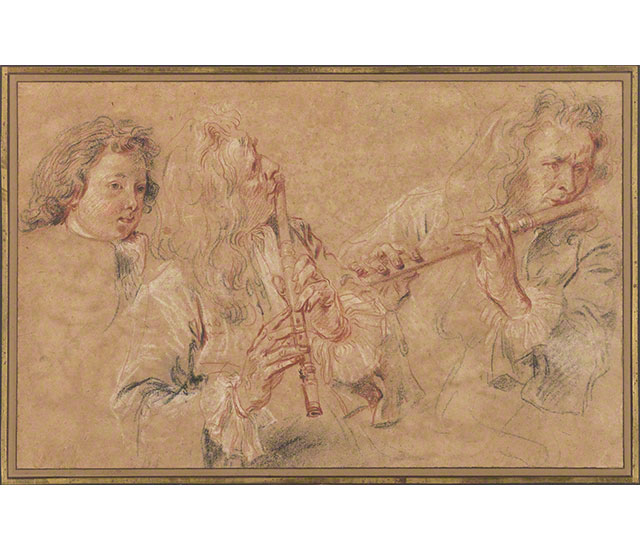 Two Studies of a Flutist and a Study of the Head of a Boy