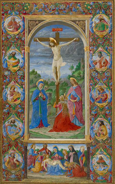 <em>The Crucifixion</em>, leaf from the <em>Missal of Innocent VIII</em>, 1484-92, Rome, Giuliano Amadei. The J. Paul Getty Museum