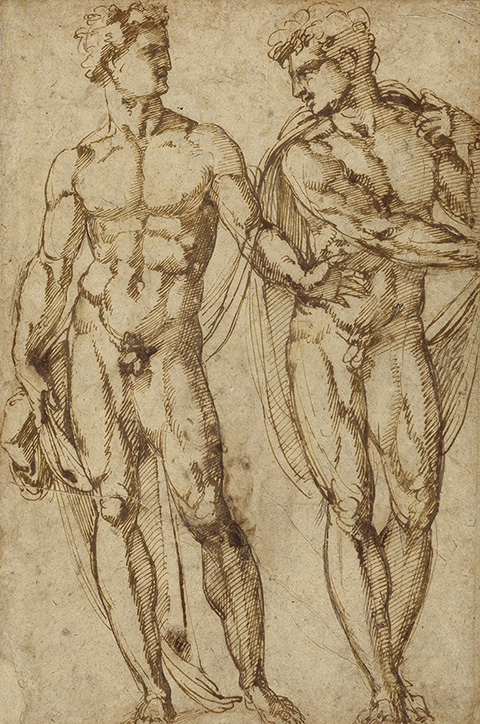 Study of Two Men, about 1525, Baccio Bandinelli, pen and brown ink. The J. Paul Getty Museum