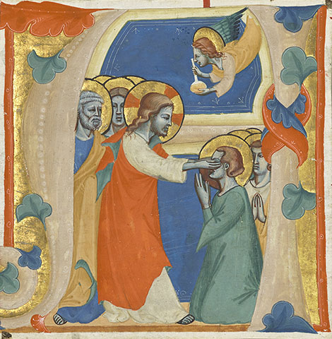 Initial A: Christ Wiping Away the Tears of the Saints
