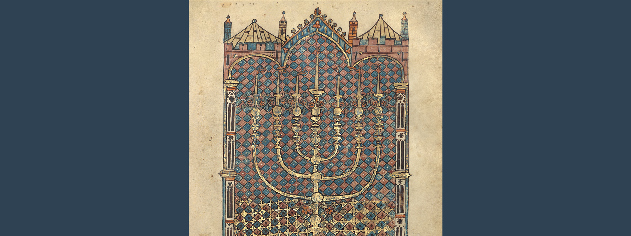 Menorah of the Tabernacle, Book of Leviticus (detail), from the Rothschild Pentateuch, France and/or Germany, 1296; artist unknown. The J. Paul Getty Museum. Acquired with the generous support of Jo Carole and Ronald S. Lauder