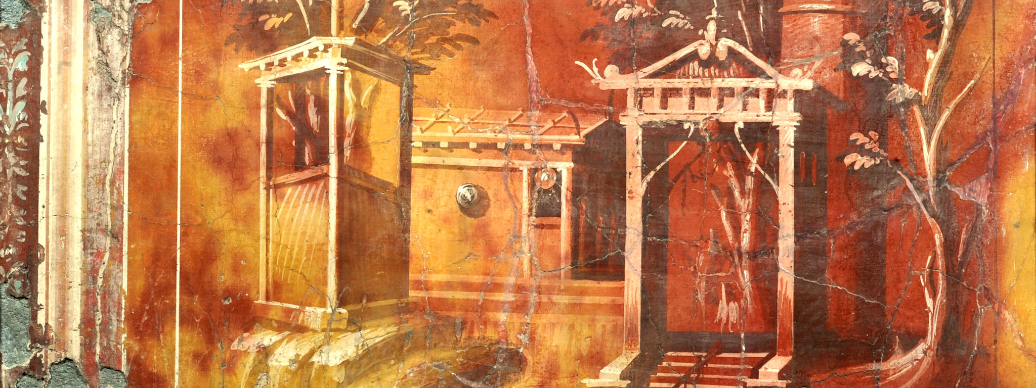 Fresco with an Architectural Landscape (detail), Roman, about 40 BC, plaster and pigment. Museo Archeologico Nazionale, Naples, 9423. Photo: Giorgio Albano