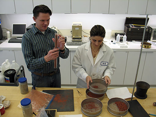 conservation scientists testing grouts