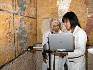 conservators at work in Tutankhamen's tomb