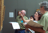 Teachers in the Art & Language Arts program discuss paintings in the Getty Museum's galleries