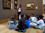 Students engage in a gallery activity during a Self-Guided visit to the Getty Center.