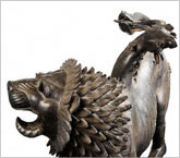 A triple-headed fire-breathing monster, on view now