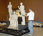 Installation of Greek sculpture at the Getty Villa