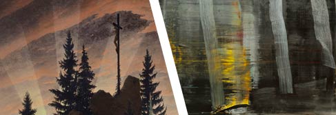 Cross in the Mountains by Caspar-David Friedrich and Wald by Gerhard Richter