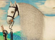 A Dappled Gray Stallion Tethered in a Landscape